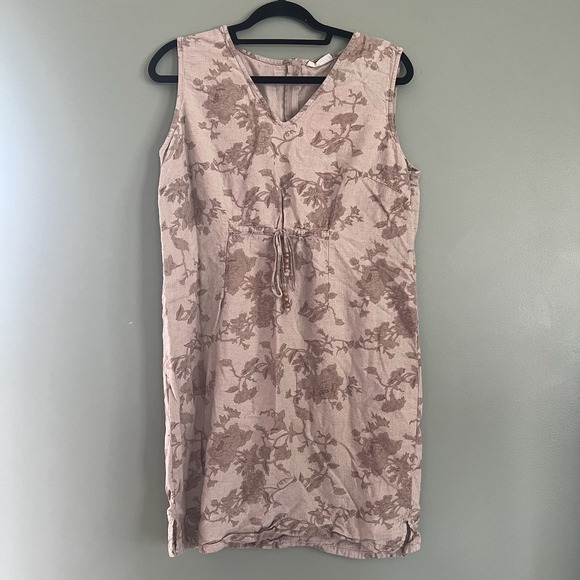 White Stag Vintage Linen Blend Brown Print Mini Dress Size Large - Picture 1 of 5